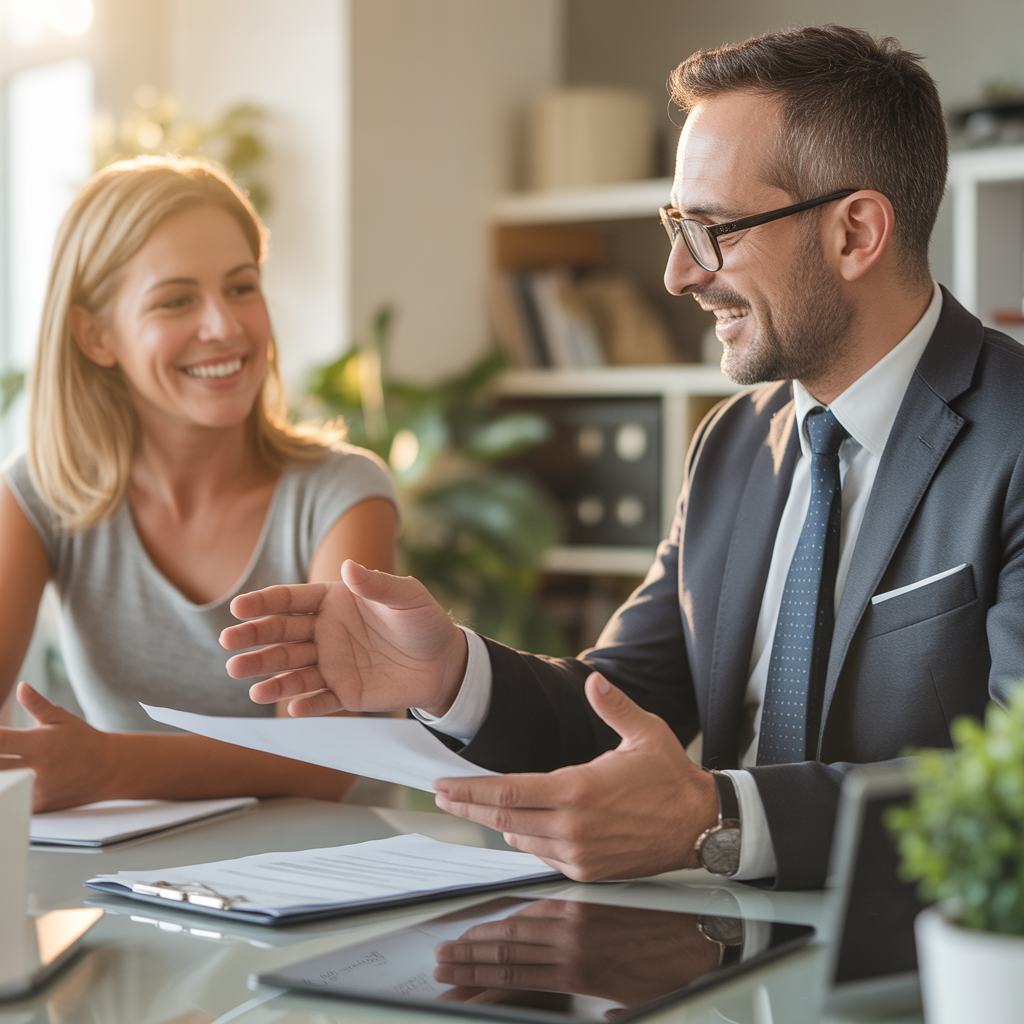 Professional financial advisor discussing mortgage note options with client